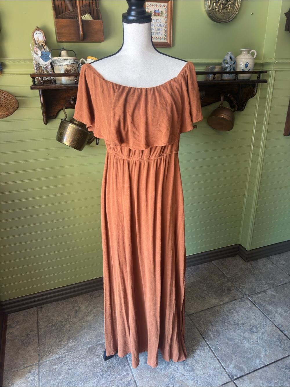 Off-Shoulder Rust Maxi Dress